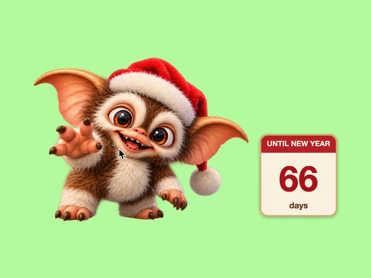 Waving hello next to his countdown calendar