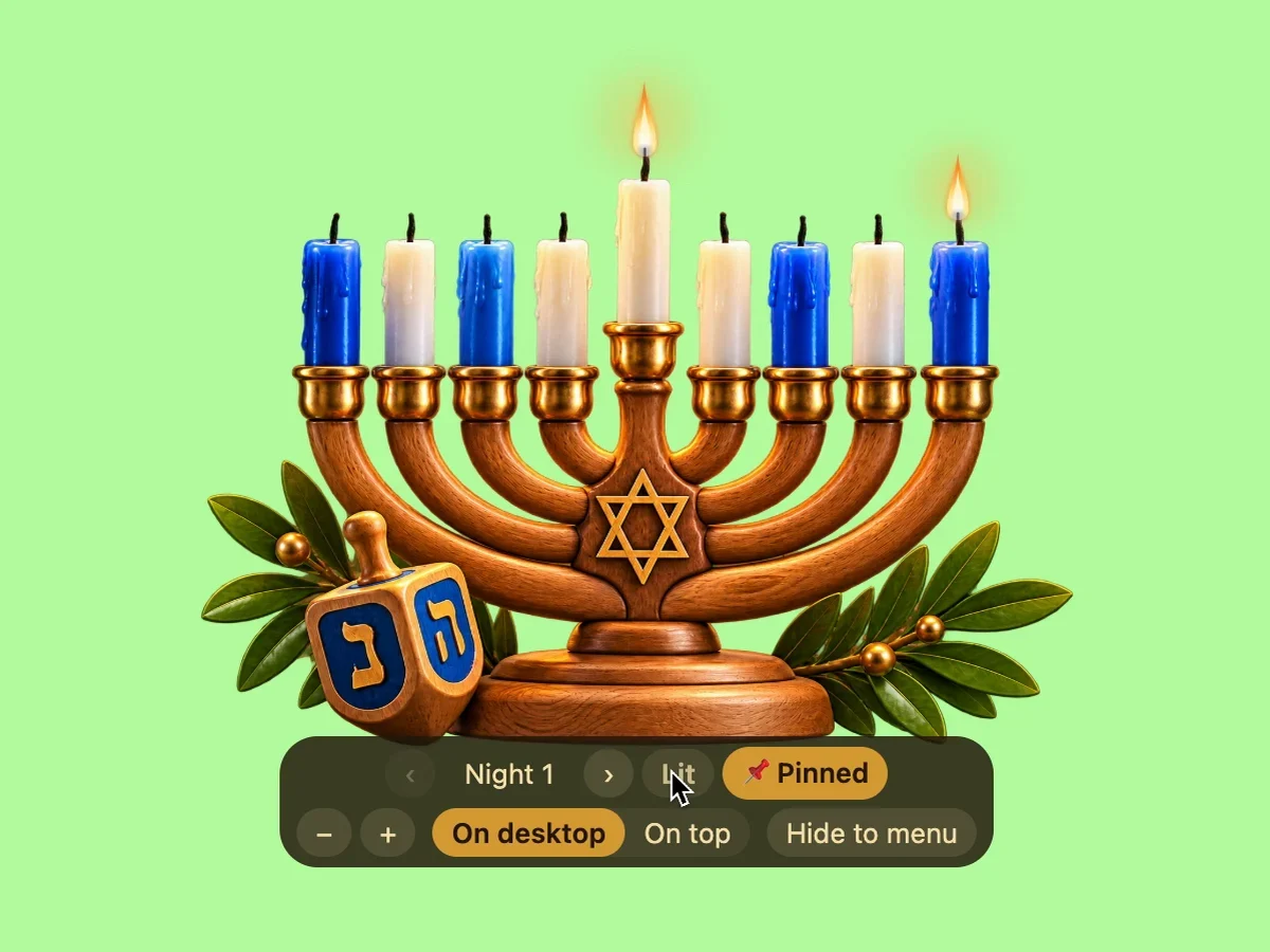 The first night: the shamash and one candle are lit